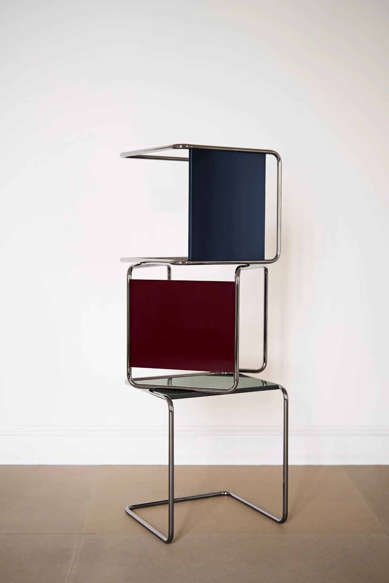 Editorial image for JS . THONET: B 97 nesting side table set with marble tops and tubular steel frame